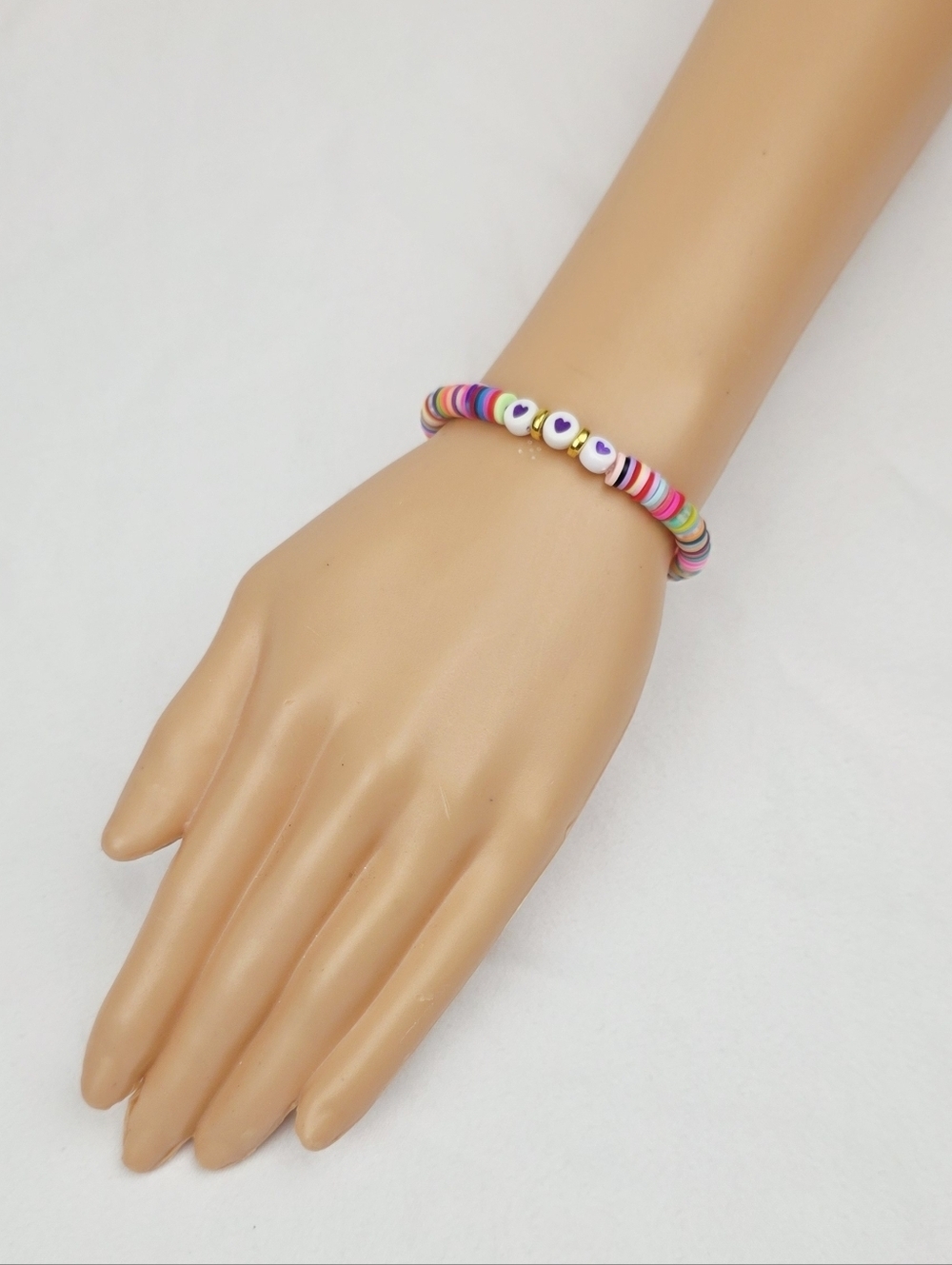 Handmade Clay Bead Multi Color Heart Bracelet